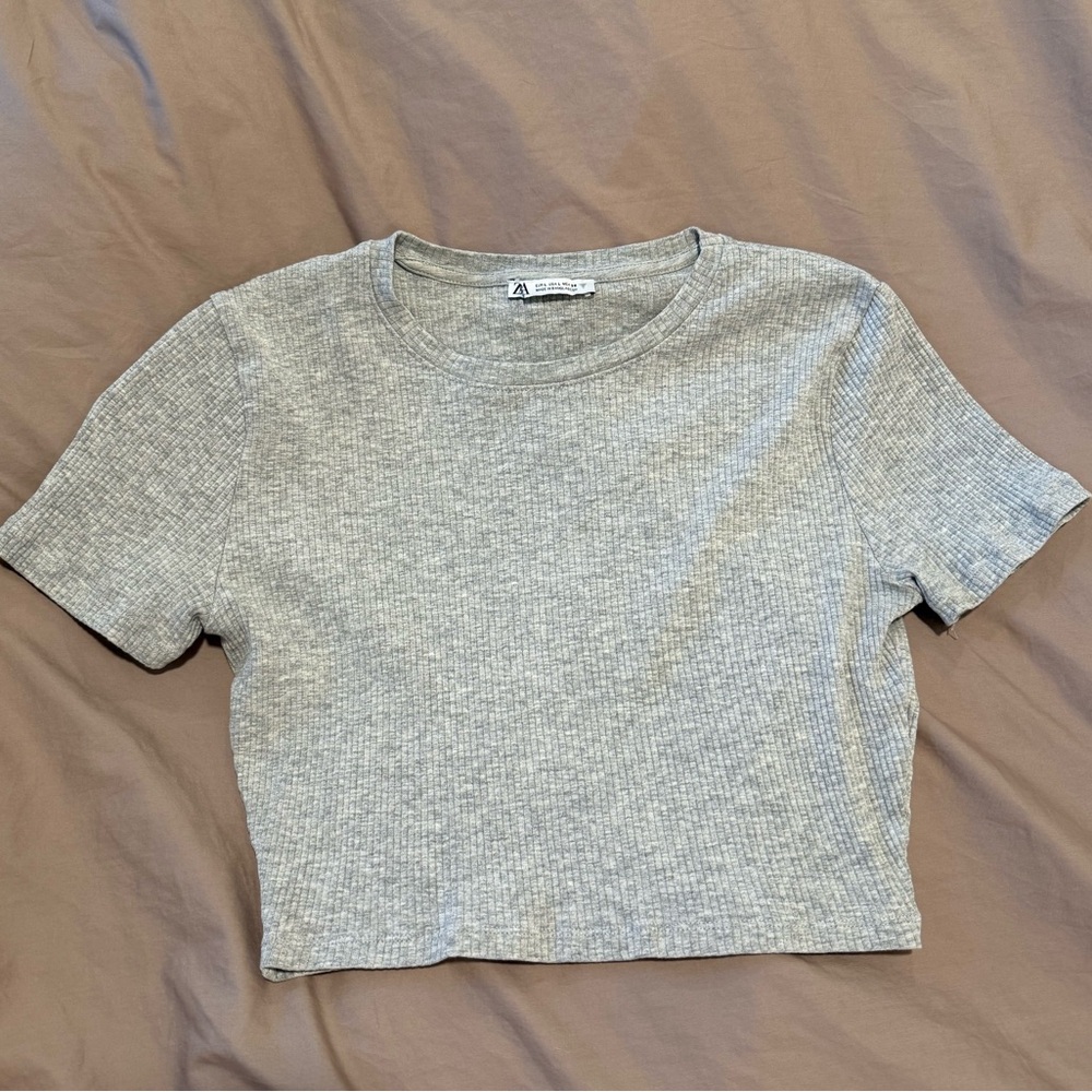 Grey Ribbed Zara Crop Top